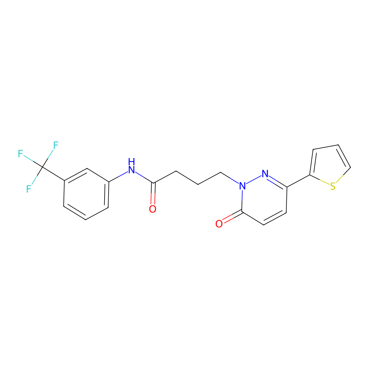 4-[6-oxo-3-(thiophen-2-yl)-1,6-dihydropyridazin-1-yl]-N-[3-(trifluoromethyl)phenyl]butanamide molecular structure, CAS 1021259-92-6