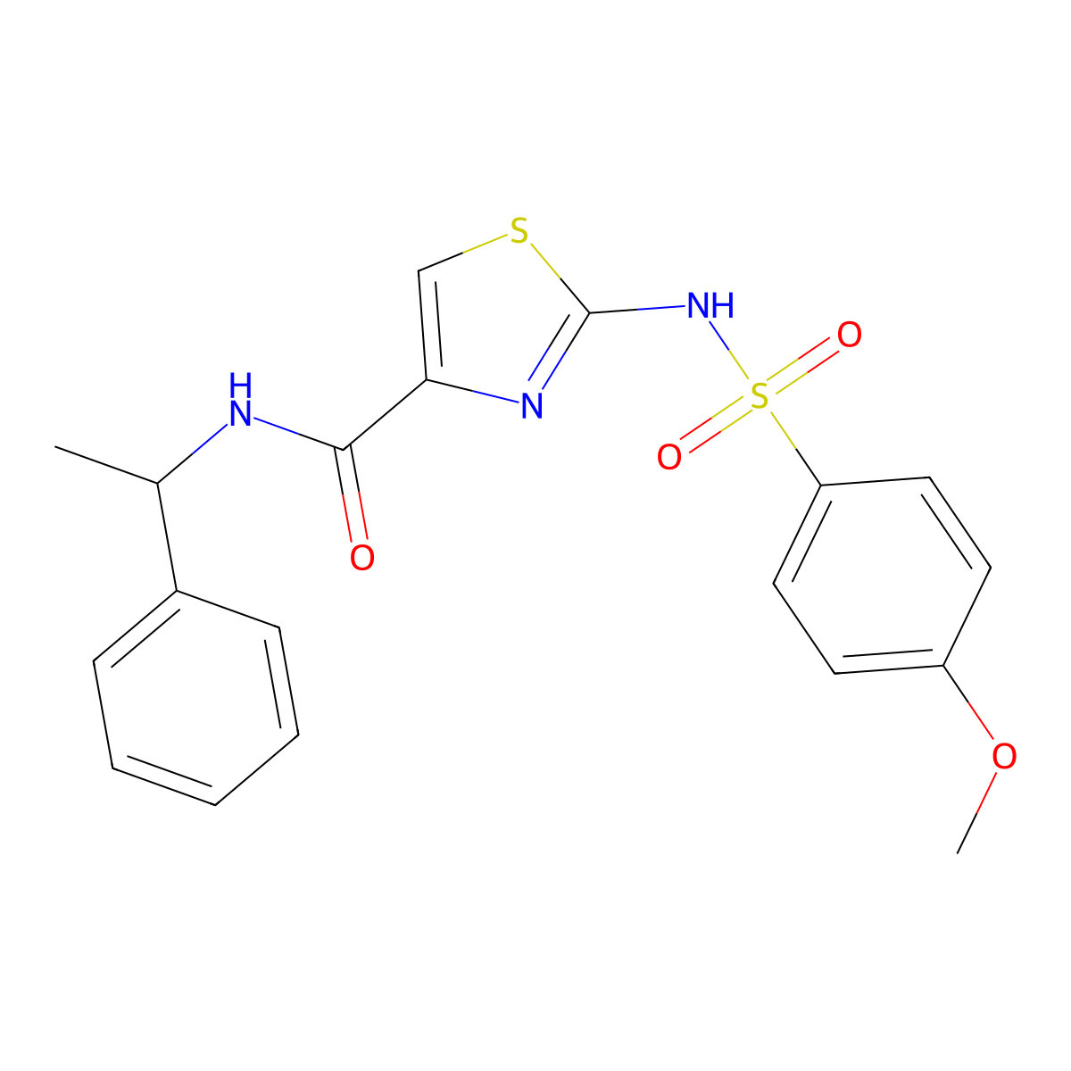 2-(4-methoxyphenylsulfonamido)-N-(1-phenylethyl)thiazole-4-carboxamide molecular structure, CAS 1021259-94-8