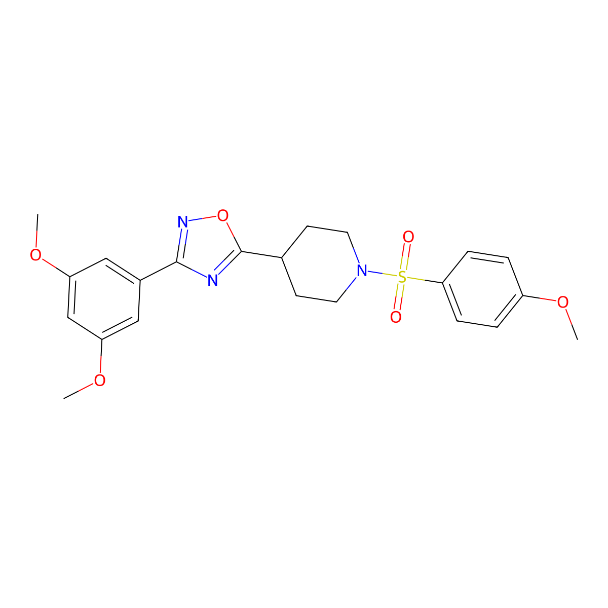 4-[3-(3,5-Dimethoxyphenyl)-1,2,4-oxadiazol-5-yl]-1-(4-methoxybenzenesulfonyl)piperidine molecular structure, CAS 1021259-96-0