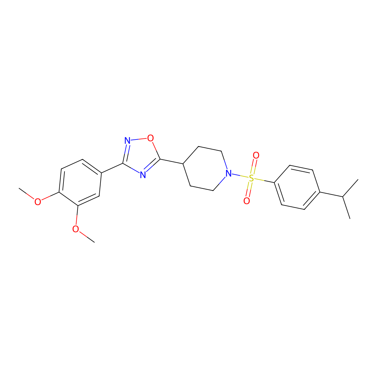 4-[3-(3,4-Dimethoxyphenyl)-1,2,4-oxadiazol-5-yl]-1-[4-(propan-2-yl)benzenesulfonyl]piperidine molecular structure, CAS 1021259-98-2