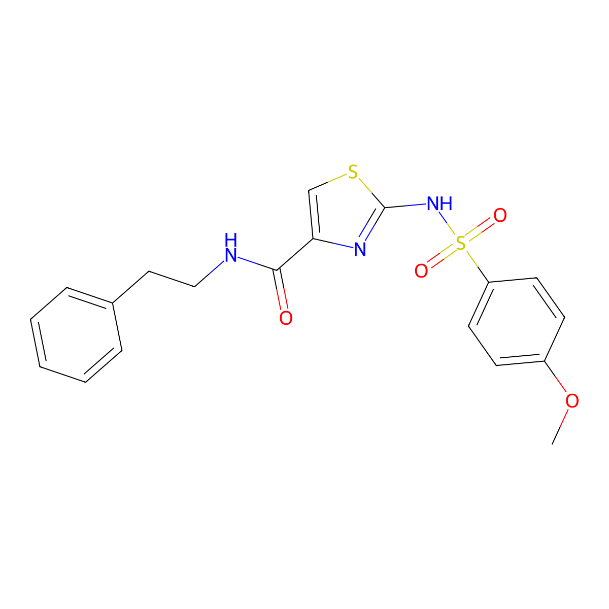 2-(4-methoxyphenylsulfonamido)-N-phenethylthiazole-4-carboxamide molecular structure, CAS 1021259-99-3