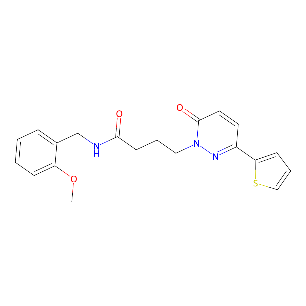N-(2-methoxybenzyl)-4-(6-oxo-3-(thiophen-2-yl)pyridazin-1(6H)-yl)butanamide molecular structure, CAS 1021260-00-3