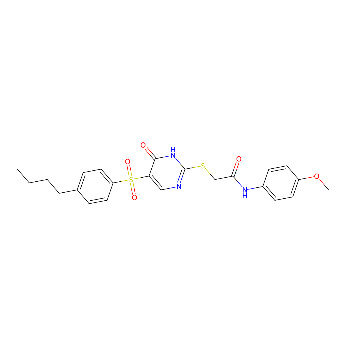 2-{[5-(4-butylbenzenesulfonyl)-6-oxo-1,6-dihydropyrimidin-2-yl]sulfanyl}-N-(4-methoxyphenyl)acetamide molecular structure, CAS 1021260-01-4