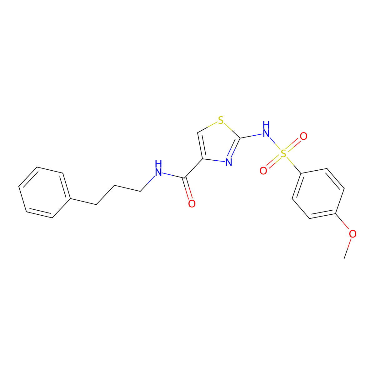 2-(4-methoxyphenylsulfonamido)-N-(3-phenylpropyl)thiazole-4-carboxamide molecular structure, CAS 1021260-02-5