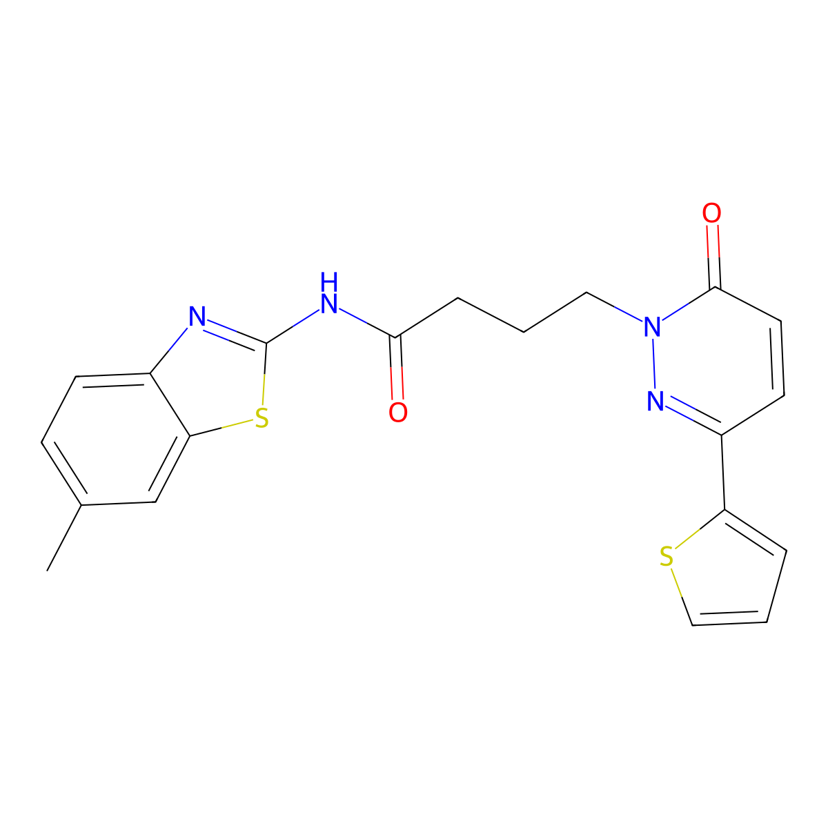 N-(6-methyl-1,3-benzothiazol-2-yl)-4-[6-oxo-3-(thiophen-2-yl)-1,6-dihydropyridazin-1-yl]butanamide molecular structure, CAS 1021260-06-9