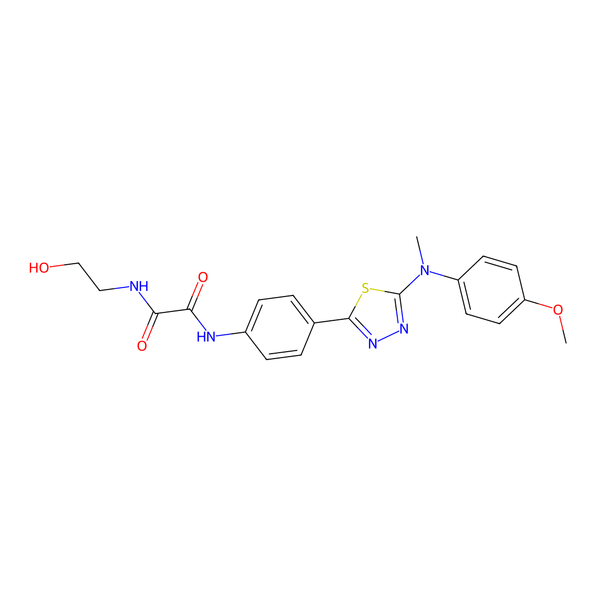 N1-(2-hydroxyethyl)-N2-(4-(5-((4-methoxyphenyl)(methyl)amino)-1,3,4-thiadiazol-2-yl)phenyl)oxalamide molecular structure, CAS 1021260-07-0