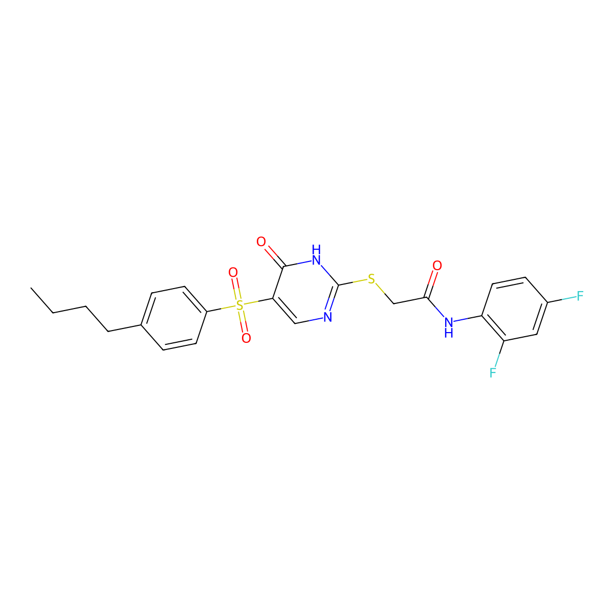 2-{[5-(4-butylbenzenesulfonyl)-6-oxo-1,6-dihydropyrimidin-2-yl]sulfanyl}-N-(2,4-difluorophenyl)acetamide molecular structure, CAS 1021260-11-6