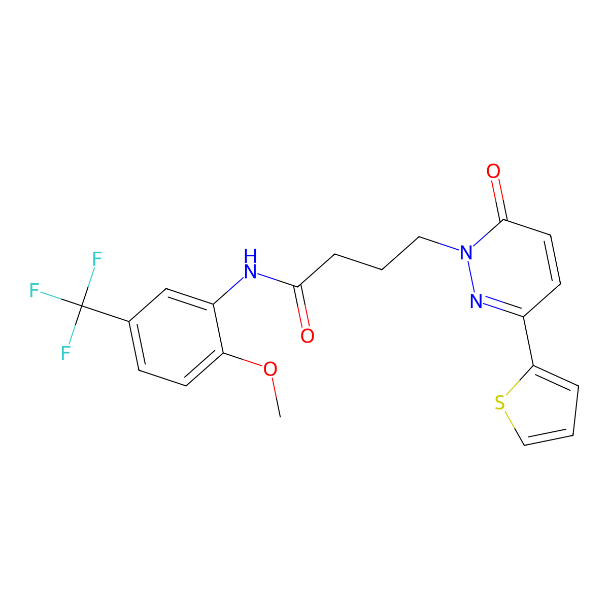 N-[2-methoxy-5-(trifluoromethyl)phenyl]-4-[6-oxo-3-(thiophen-2-yl)-1,6-dihydropyridazin-1-yl]butanamide molecular structure, CAS 1021260-12-7