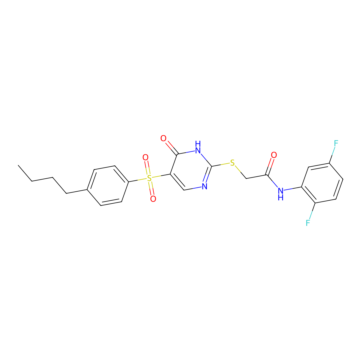 2-{[5-(4-butylbenzenesulfonyl)-6-oxo-1,6-dihydropyrimidin-2-yl]sulfanyl}-N-(2,5-difluorophenyl)acetamide molecular structure, CAS 1021260-14-9