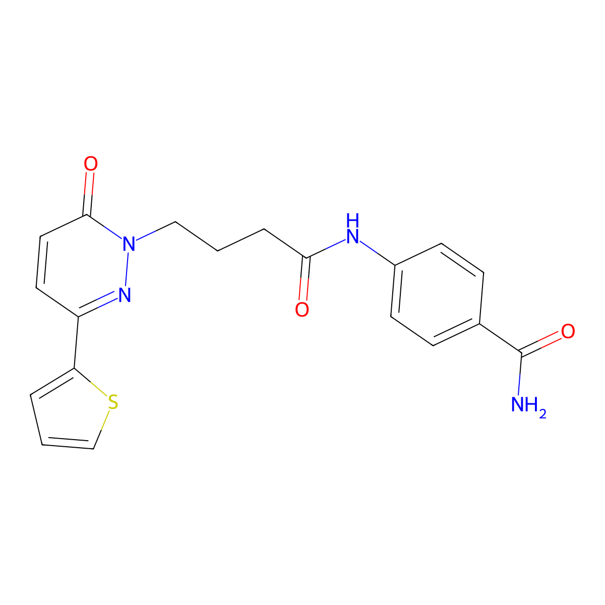 4-{4-[6-Oxo-3-(thiophen-2-yl)-1,6-dihydropyridazin-1-yl]butanamido}benzamide molecular structure, CAS 1021260-15-0