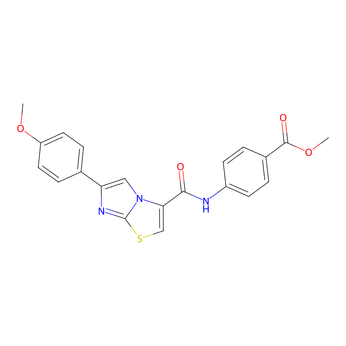 Methyl 4-(6-(4-methoxyphenyl)imidazo[2,1-b]thiazole-3-carboxamido)benzoate molecular structure, CAS 1021260-16-1
