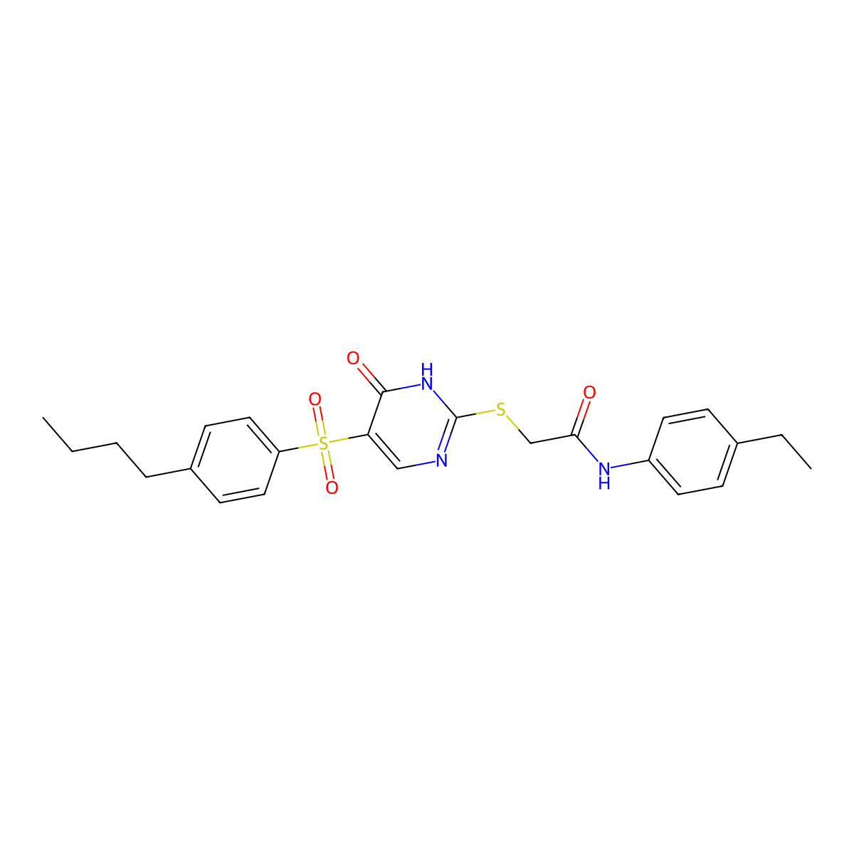 2-{[5-(4-butylbenzenesulfonyl)-6-oxo-1,6-dihydropyrimidin-2-yl]sulfanyl}-N-(4-ethylphenyl)acetamide molecular structure, CAS 1021260-17-2