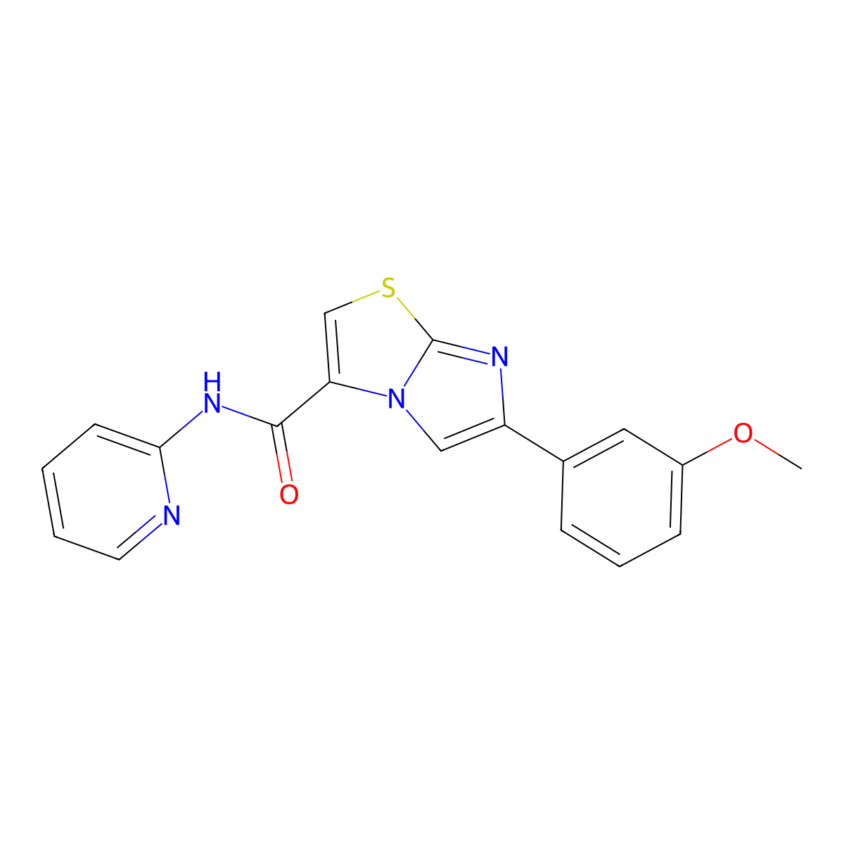 6-(3-methoxyphenyl)-N-(pyridin-2-yl)imidazo[2,1-b]thiazole-3-carboxamide molecular structure, CAS 1021260-28-5