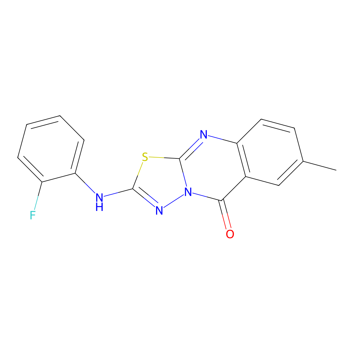 2-[(2-fluorophenyl)amino]-7-methyl-5H-[1,3,4]thiadiazolo[2,3-b]quinazolin-5-one molecular structure, CAS 1021260-33-2