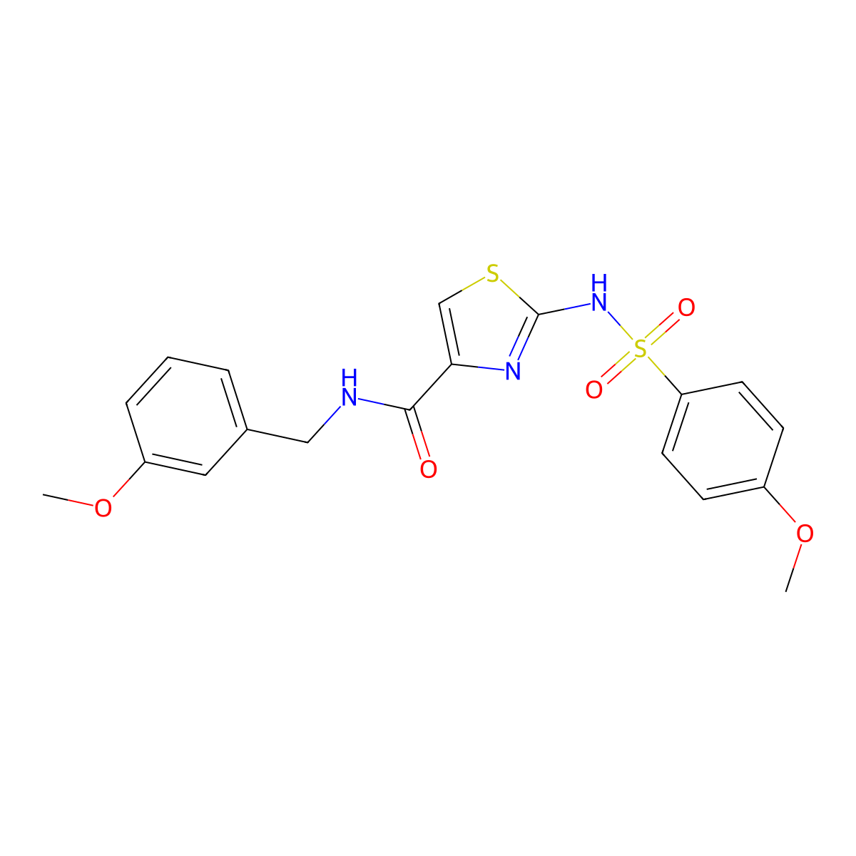 N-(3-methoxybenzyl)-2-(4-methoxyphenylsulfonamido)thiazole-4-carboxamide molecular structure, CAS 1021260-34-3