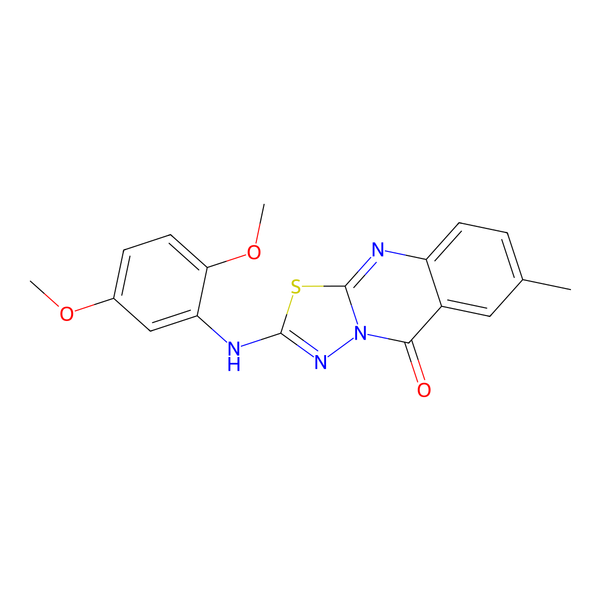 2-[(2,5-dimethoxyphenyl)amino]-7-methyl-5H-[1,3,4]thiadiazolo[2,3-b]quinazolin-5-one molecular structure, CAS 1021260-51-4