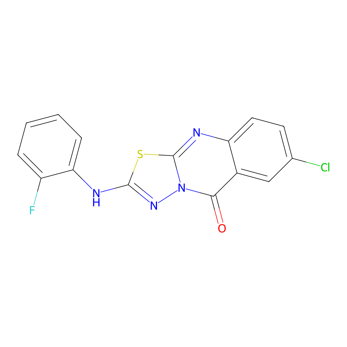 7-chloro-2-[(2-fluorophenyl)amino]-5H-[1,3,4]thiadiazolo[2,3-b]quinazolin-5-one molecular structure, CAS 1021260-53-6