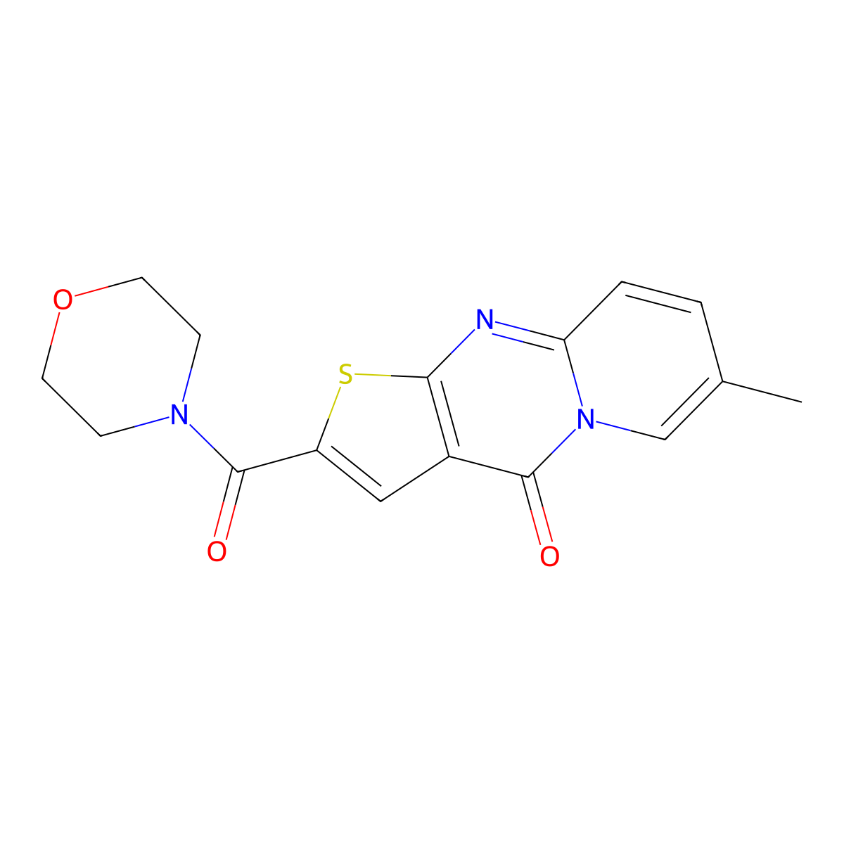 12-Methyl-5-(morpholine-4-carbonyl)-6-thia-1,8-diazatricyclo[7.4.0.0^{3,7}]trideca-3(7),4,8,10,12-pentaen-2-one molecular structure, CAS 1021260-63-8