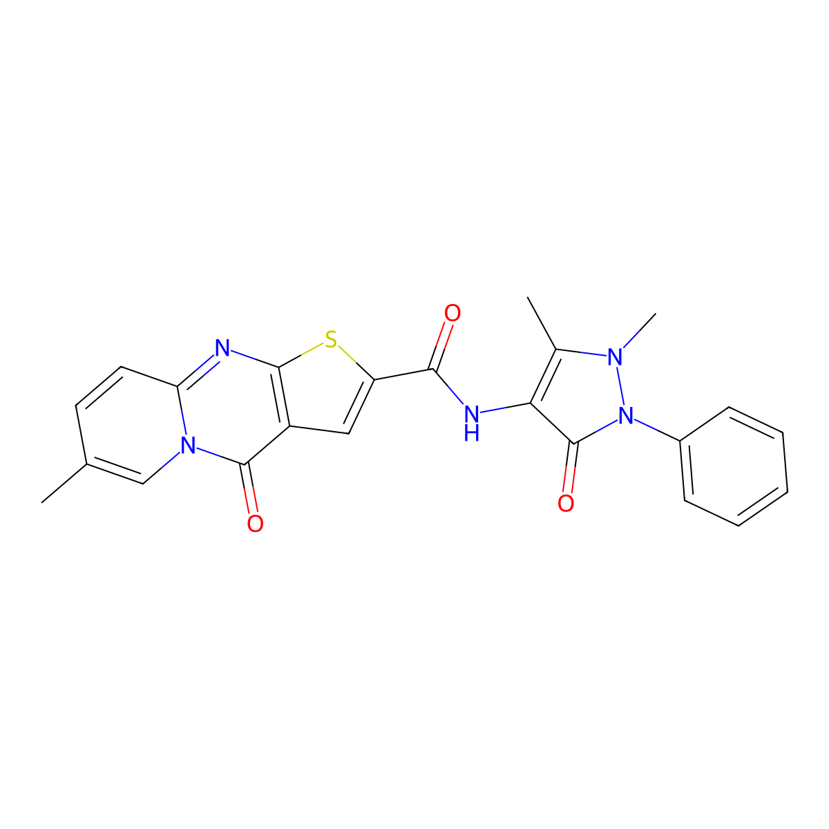 N-(1,5-dimethyl-3-oxo-2-phenyl-2,3-dihydro-1H-pyrazol-4-yl)-7-methyl-4-oxo-4H-pyrido[1,2-a]thieno[2,3-d]pyrimidine-2-carboxamide molecular structure, CAS 1021260-66-1