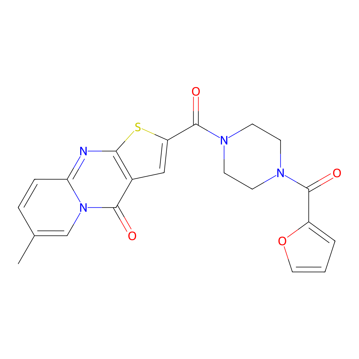 5-[4-(Furan-2-carbonyl)piperazine-1-carbonyl]-12-methyl-6-thia-1,8-diazatricyclo[7.4.0.0^{3,7}]trideca-3(7),4,8,10,12-pentaen-2-one molecular structure, CAS 1021260-81-0