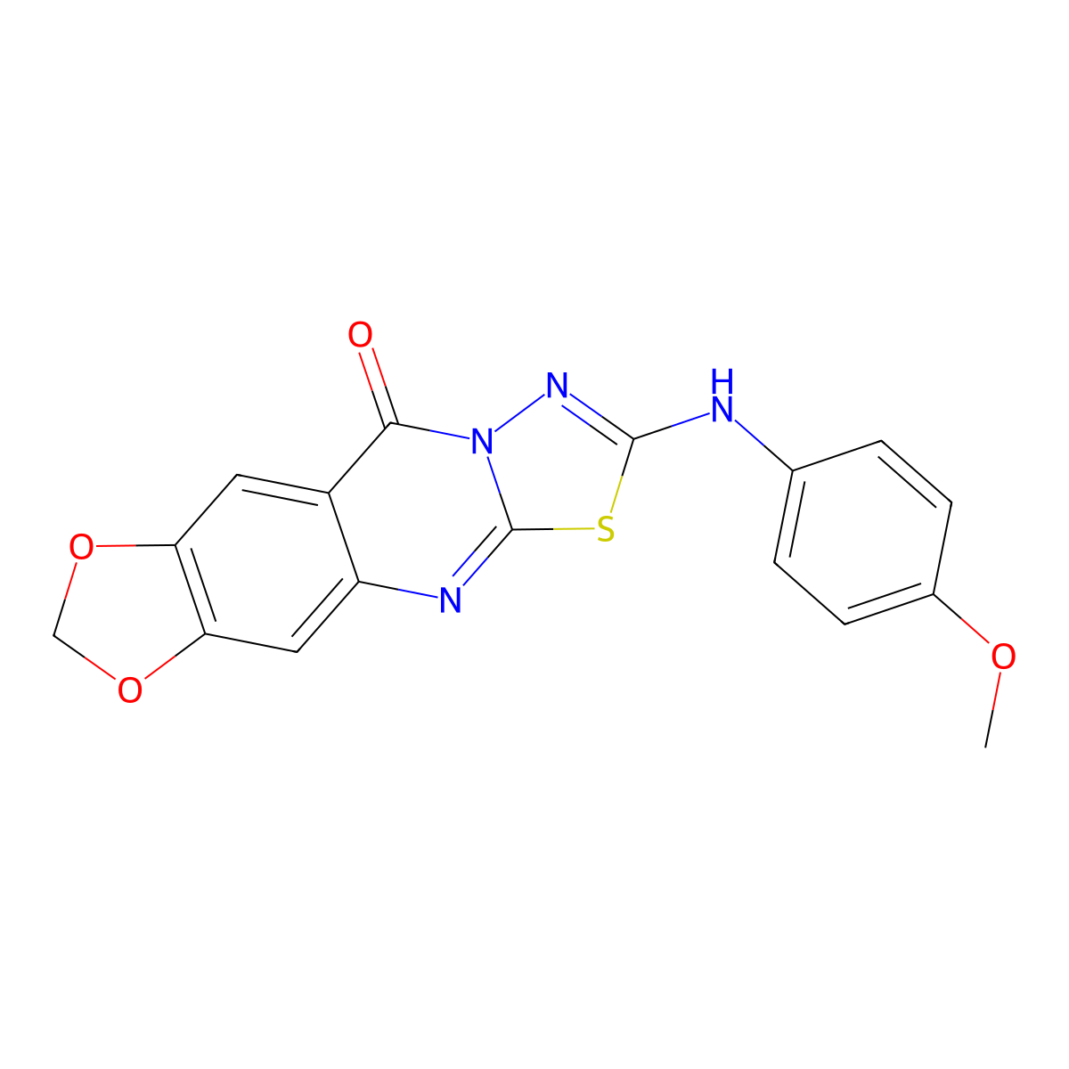 5-[(4-Methoxyphenyl)amino]-12,14-dioxa-4-thia-2,6,7-triazatetracyclo[7.7.0.0^{3,7}.0^{11,15}]hexadeca-1(16),2,5,9,11(15)-pentaen-8-one molecular structure, CAS 1021260-82-1