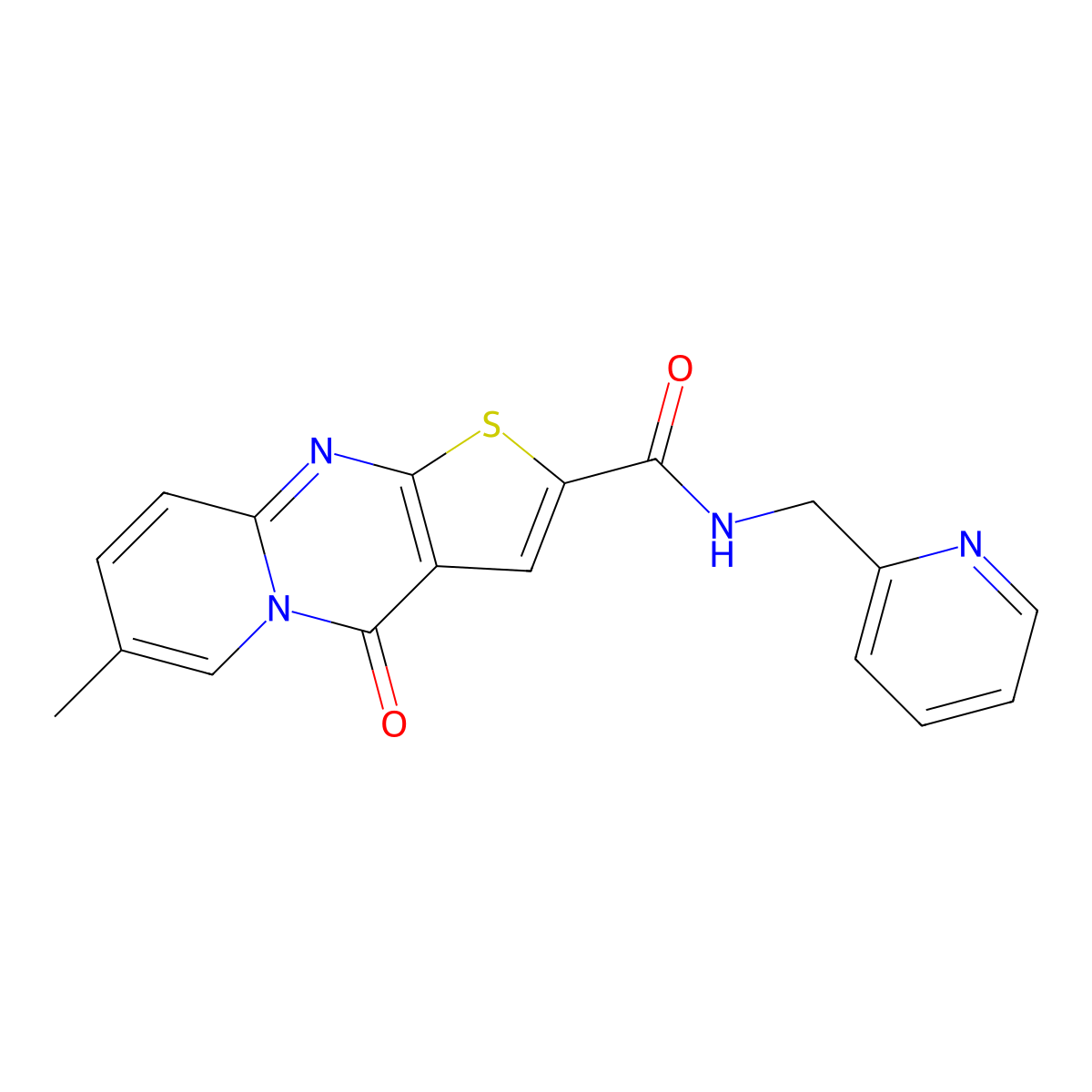 7-methyl-4-oxo-N-(pyridin-2-ylmethyl)-4H-pyrido[1,2-a]thieno[2,3-d]pyrimidine-2-carboxamide molecular structure, CAS 1021260-83-2