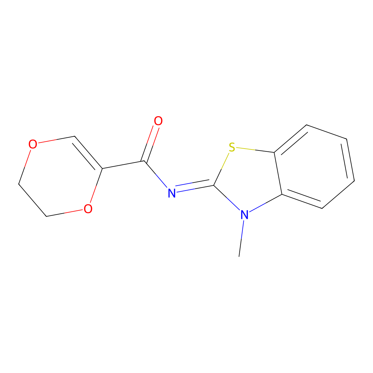 (E)-N-(3-methylbenzo[d]thiazol-2(3H)-ylidene)-5,6-dihydro-1,4-dioxine-2-carboxamide molecular structure, CAS 1021260-85-4
