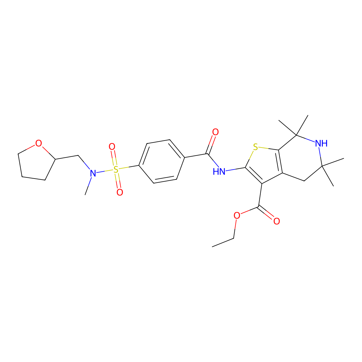 ethyl 5,5,7,7-tetramethyl-2-(4-{methyl[(oxolan-2-yl)methyl]sulfamoyl}benzamido)-4H,5H,6H,7H-thieno[2,3-c]pyridine-3-carboxylate molecular structure, CAS 1021260-89-8