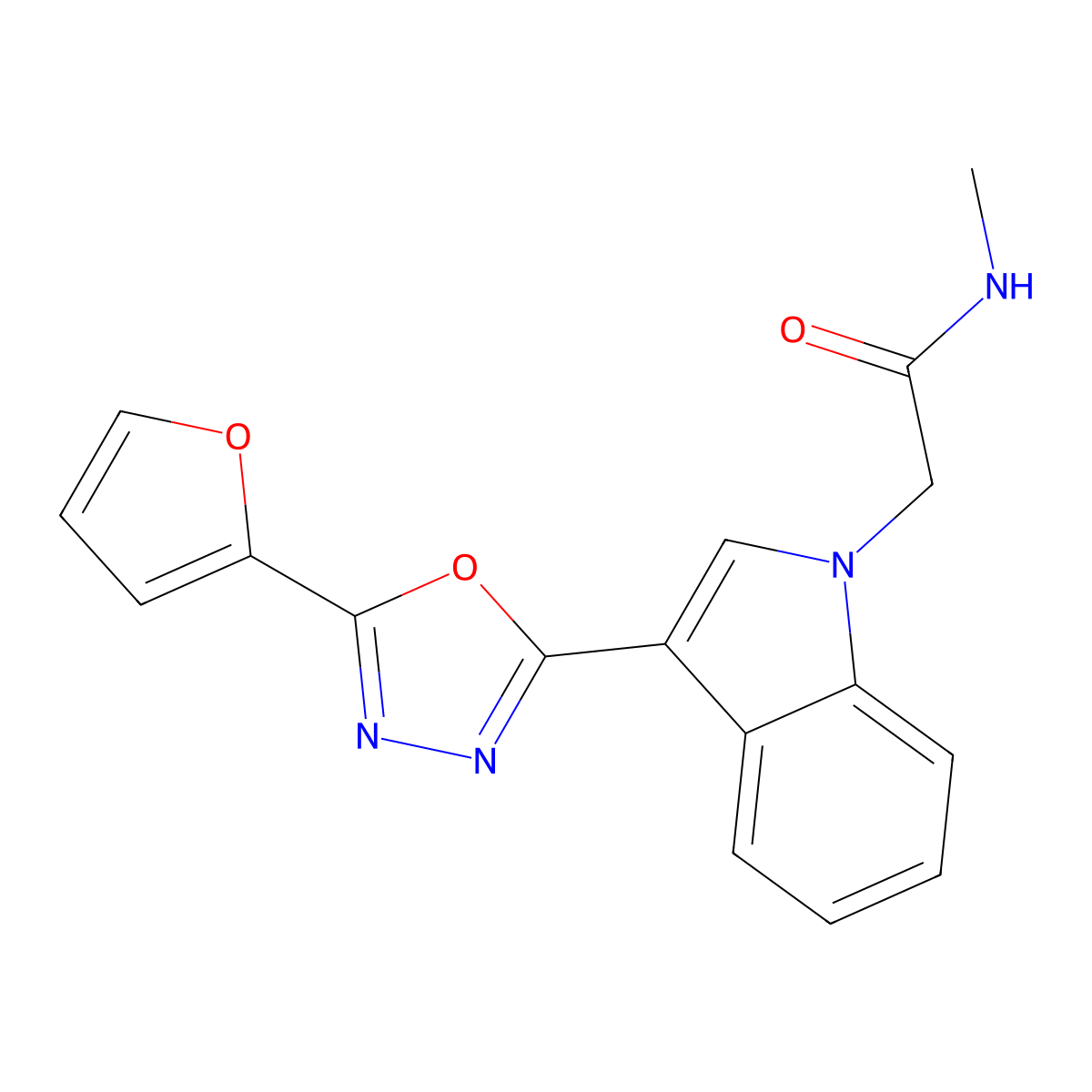 2-{3-[5-(furan-2-yl)-1,3,4-oxadiazol-2-yl]-1H-indol-1-yl}-N-methylacetamide molecular structure, CAS 1021260-91-2