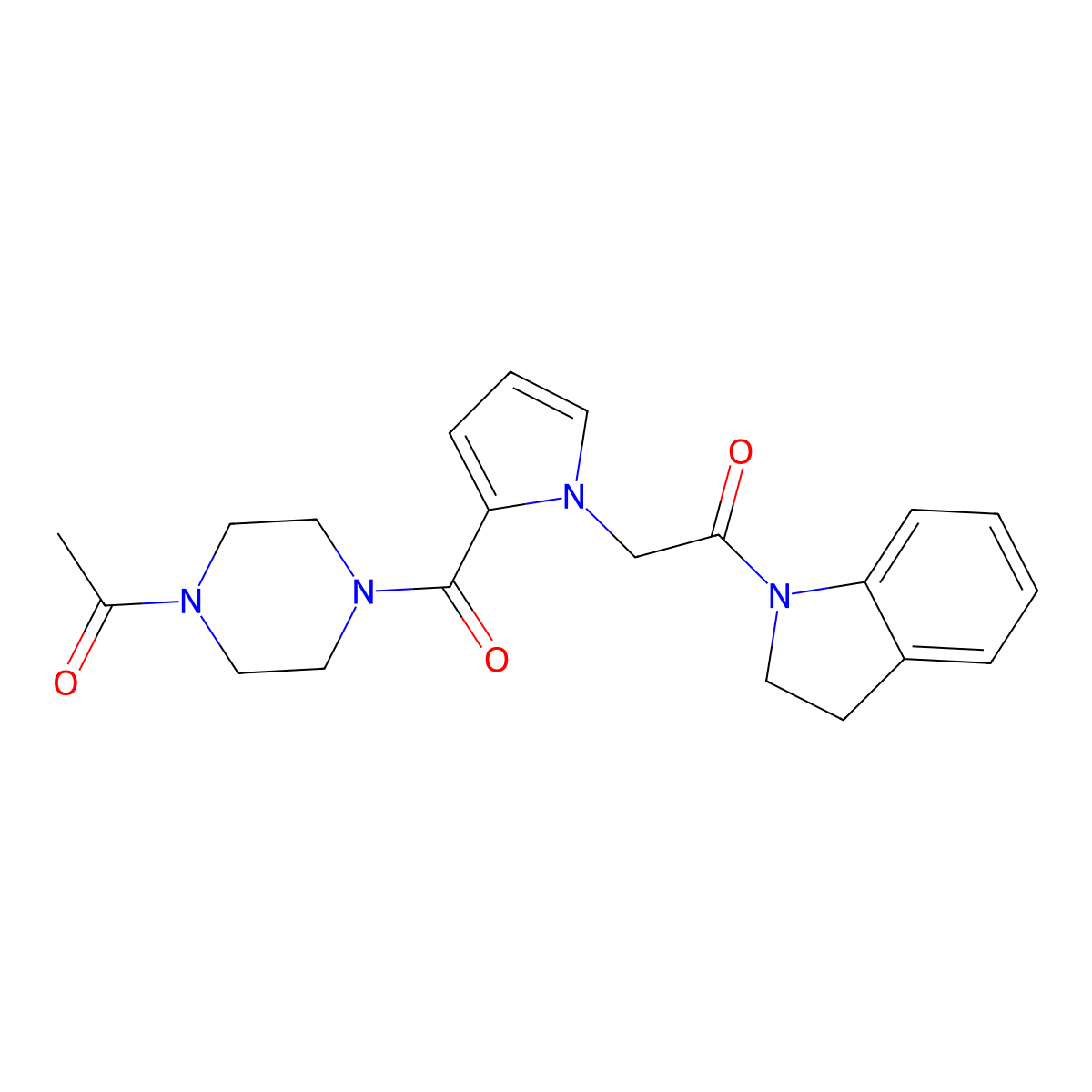 2-(2-(4-acetylpiperazine-1-carbonyl)-1H-pyrrol-1-yl)-1-(indolin-1-yl)ethanone molecular structure, CAS 1021260-93-4