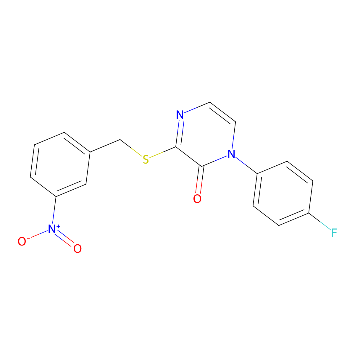 1-(4-Fluorophenyl)-3-{[(3-nitrophenyl)methyl]sulfanyl}-1,2-dihydropyrazin-2-one molecular structure, CAS 1021261-03-9