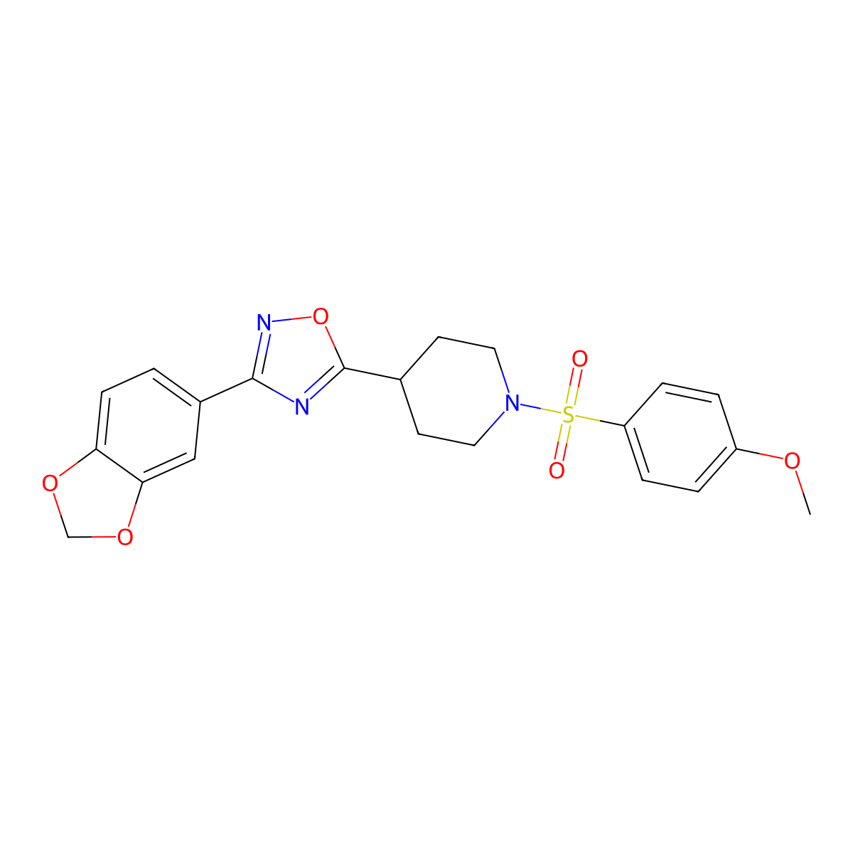 4-[3-(2H-1,3-benzodioxol-5-yl)-1,2,4-oxadiazol-5-yl]-1-(4-methoxybenzenesulfonyl)piperidine molecular structure, CAS 1021261-10-8