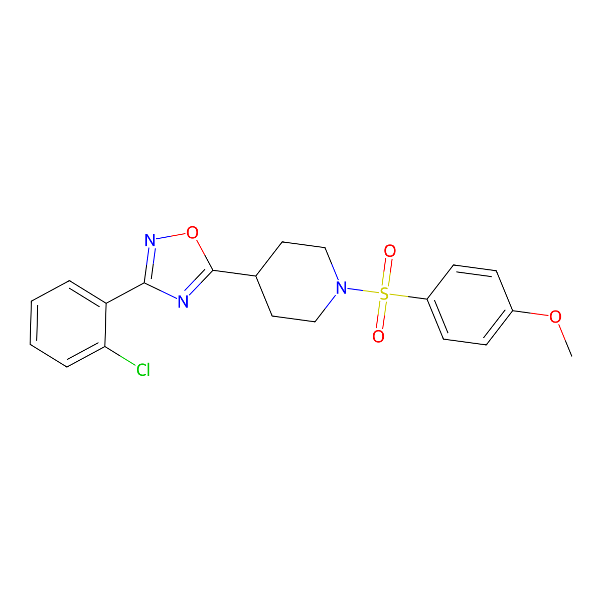 4-[3-(2-Chlorophenyl)-1,2,4-oxadiazol-5-yl]-1-(4-methoxybenzenesulfonyl)piperidine molecular structure, CAS 1021261-12-0