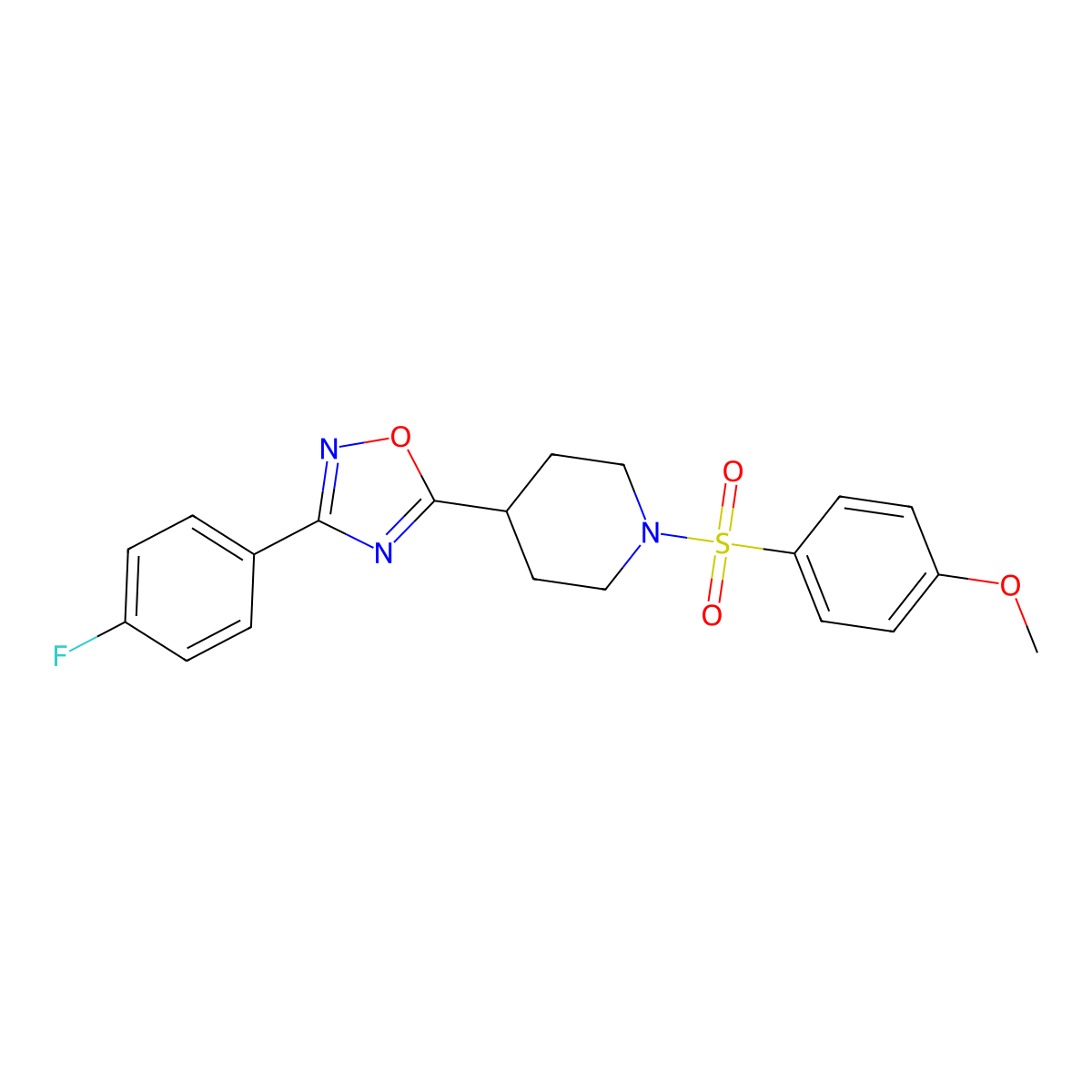4-[3-(4-Fluorophenyl)-1,2,4-oxadiazol-5-yl]-1-(4-methoxybenzenesulfonyl)piperidine molecular structure, CAS 1021261-22-2