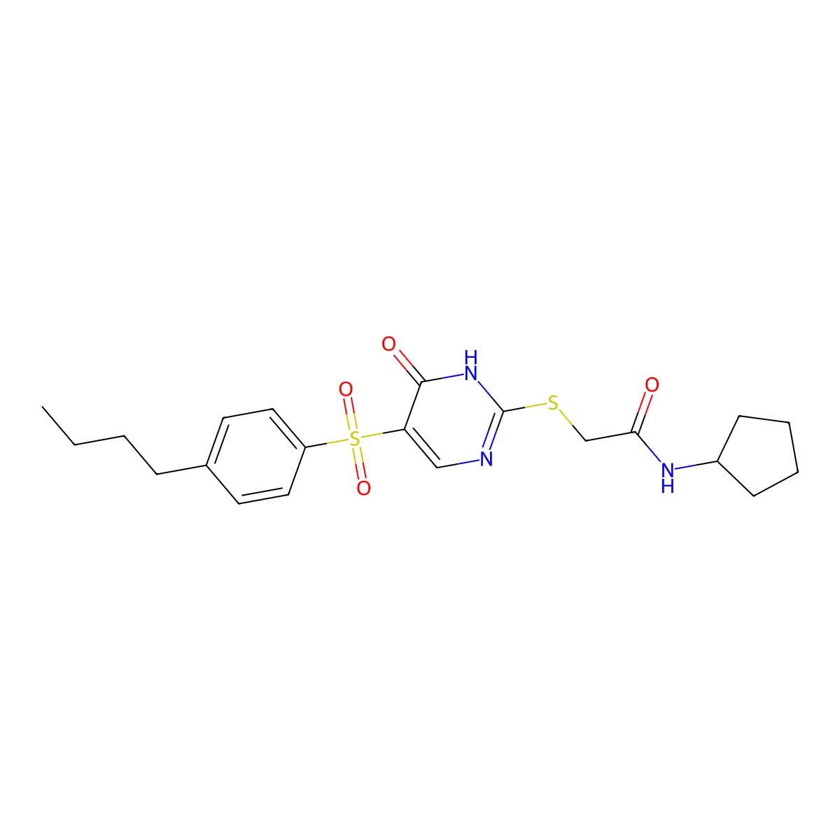 2-{[5-(4-butylbenzenesulfonyl)-6-oxo-1,6-dihydropyrimidin-2-yl]sulfanyl}-N-cyclopentylacetamide molecular structure, CAS 1021261-31-3