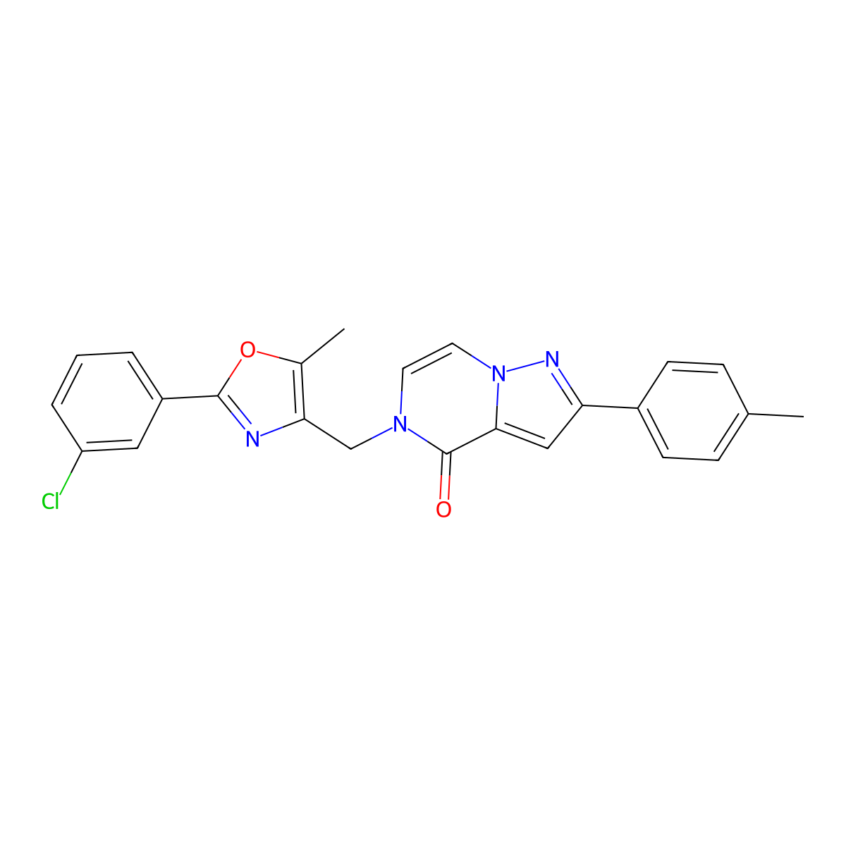 5-{[2-(3-chlorophenyl)-5-methyl-1,3-oxazol-4-yl]methyl}-2-(4-methylphenyl)-4H,5H-pyrazolo[1,5-a]pyrazin-4-one molecular structure, CAS 1021261-36-8