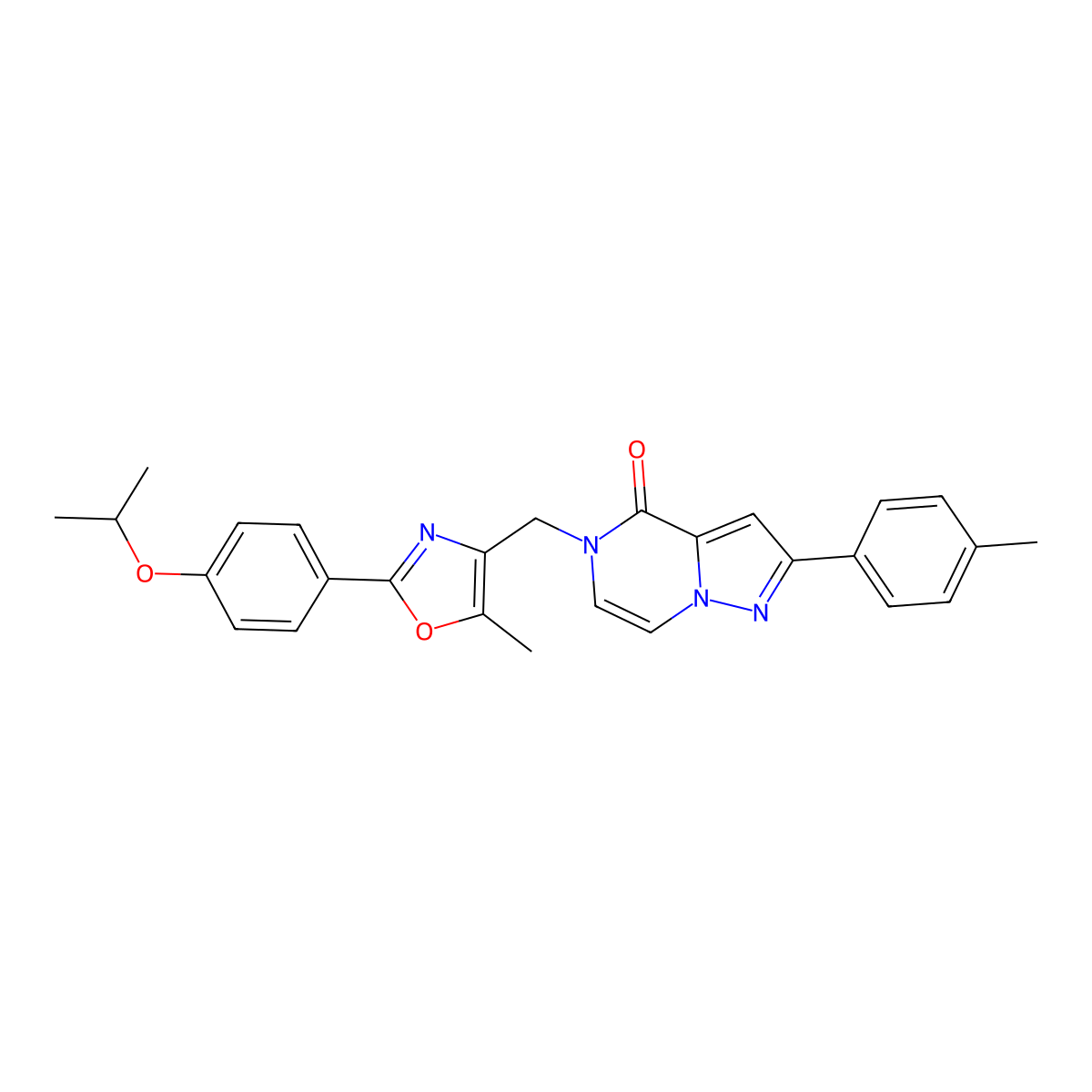 5-({5-methyl-2-[4-(propan-2-yloxy)phenyl]-1,3-oxazol-4-yl}methyl)-2-(4-methylphenyl)-4H,5H-pyrazolo[1,5-a]pyrazin-4-one molecular structure, CAS 1021261-38-0