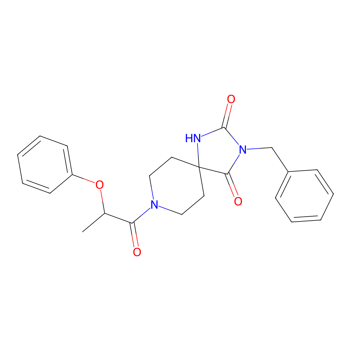 3-Benzyl-8-(2-phenoxypropanoyl)-1,3,8-triazaspiro[4.5]decane-2,4-dione molecular structure, CAS 1021261-43-7