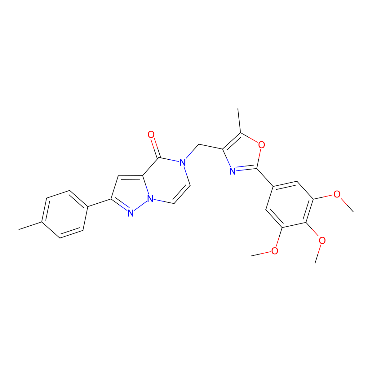 5-{[5-methyl-2-(3,4,5-trimethoxyphenyl)-1,3-oxazol-4-yl]methyl}-2-(4-methylphenyl)-4H,5H-pyrazolo[1,5-a]pyrazin-4-one molecular structure, CAS 1021261-45-9