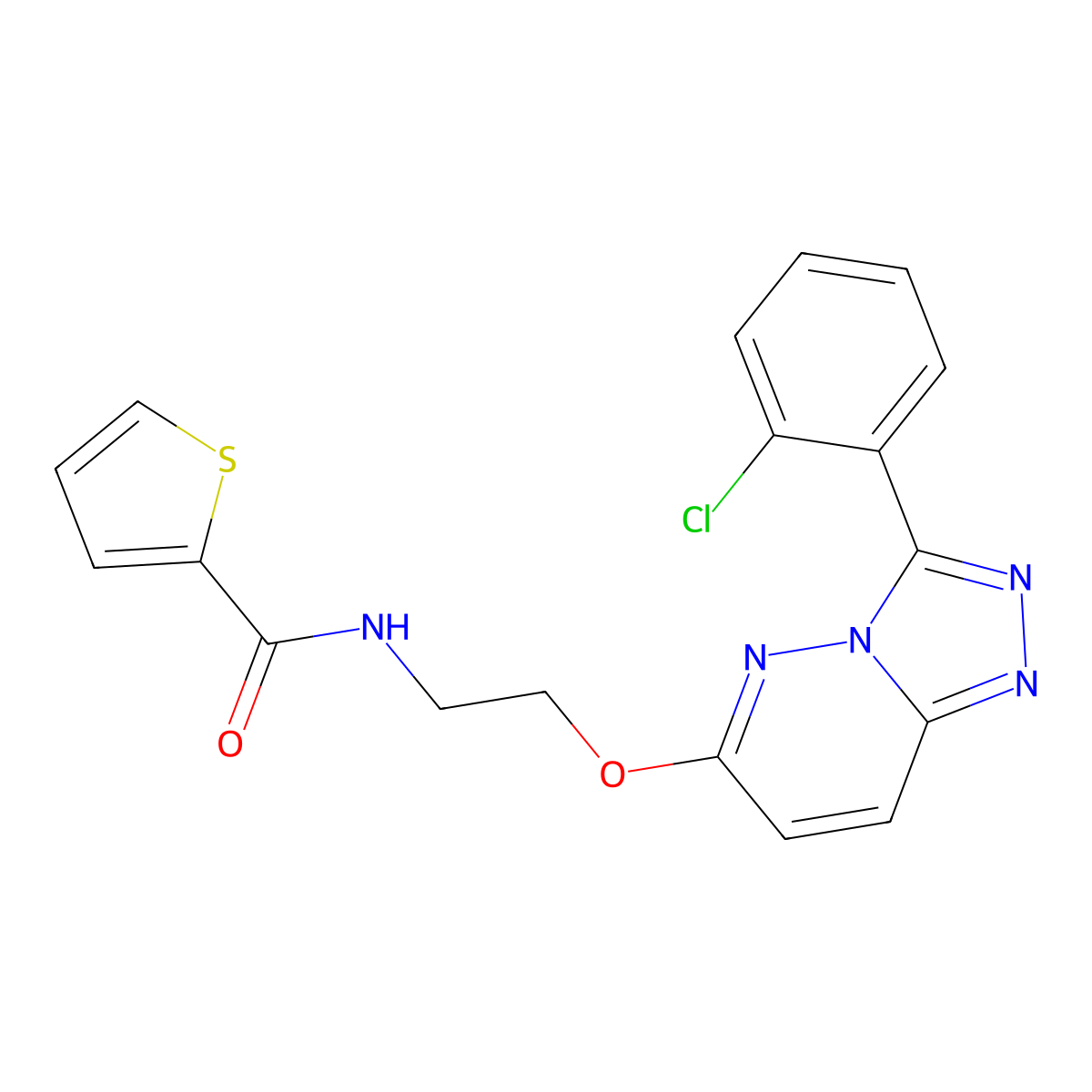 N-(2-((3-(2-chlorophenyl)-[1,2,4]triazolo[4,3-b]pyridazin-6-yl)oxy)ethyl)thiophene-2-carboxamide molecular structure, CAS 1021261-48-2