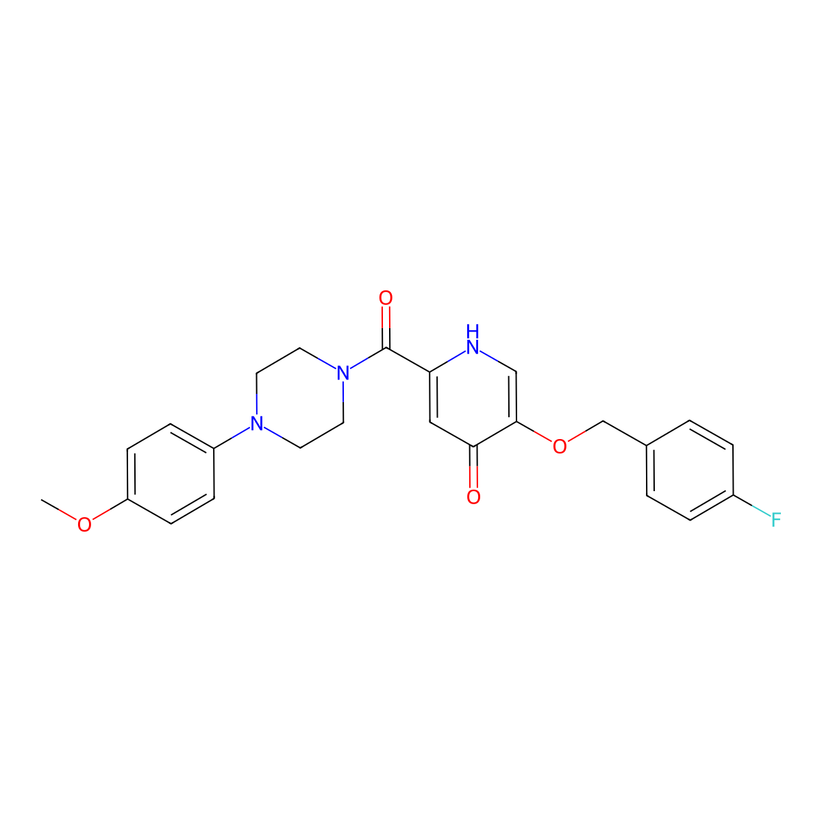 5-((4-fluorobenzyl)oxy)-2-(4-(4-methoxyphenyl)piperazine-1-carbonyl)pyridin-4(1H)-one molecular structure, CAS 1021261-54-0