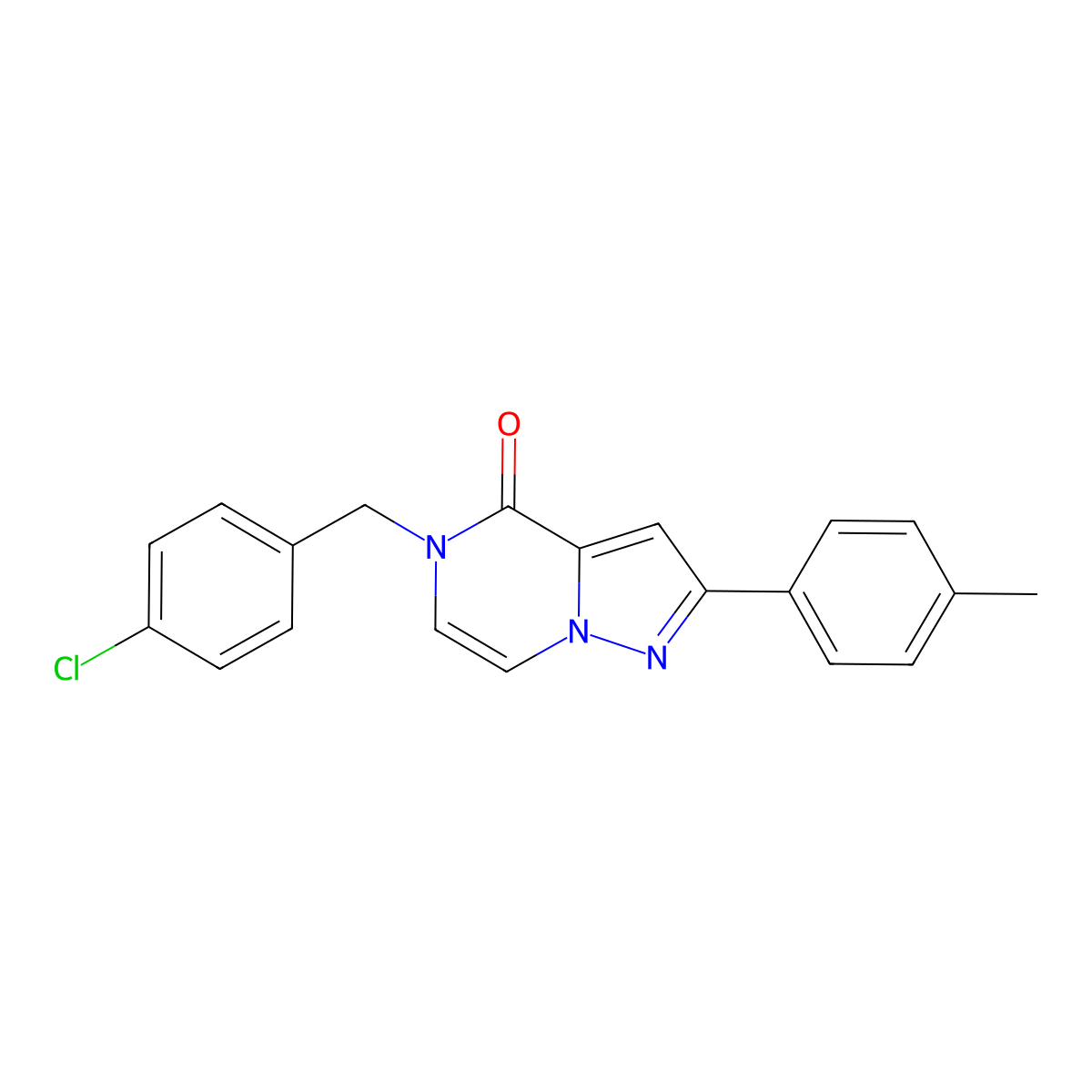 5-[(4-chlorophenyl)methyl]-2-(4-methylphenyl)-4H,5H-pyrazolo[1,5-a]pyrazin-4-one molecular structure, CAS 1021261-55-1