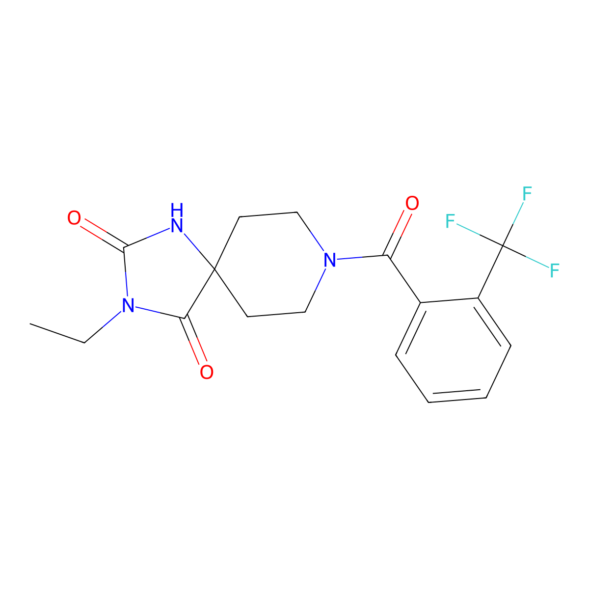 3-Ethyl-8-[2-(trifluoromethyl)benzoyl]-1,3,8-triazaspiro[4.5]decane-2,4-dione molecular structure, CAS 1021261-61-9