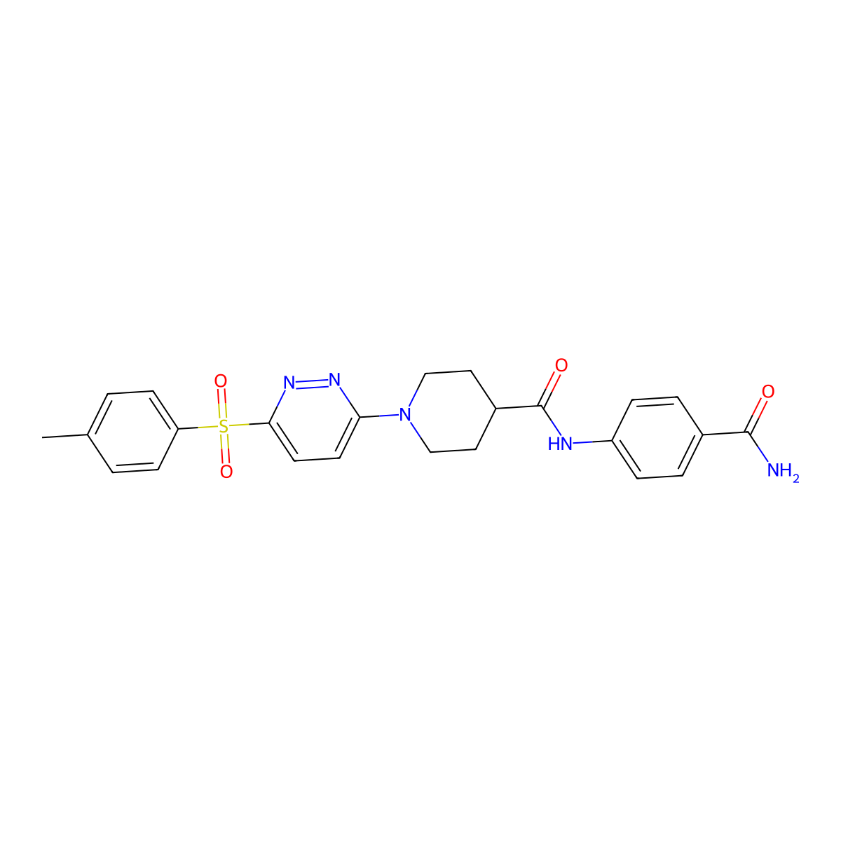 N-(4-carbamoylphenyl)-1-(6-tosylpyridazin-3-yl)piperidine-4-carboxamide molecular structure, CAS 1021261-63-1