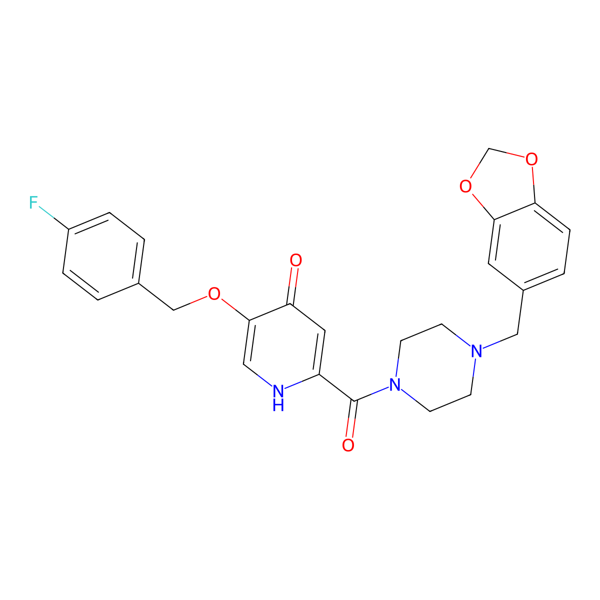 2-(4-(benzo[d][1,3]dioxol-5-ylmethyl)piperazine-1-carbonyl)-5-((4-fluorobenzyl)oxy)pyridin-4(1H)-one molecular structure, CAS 1021261-70-0