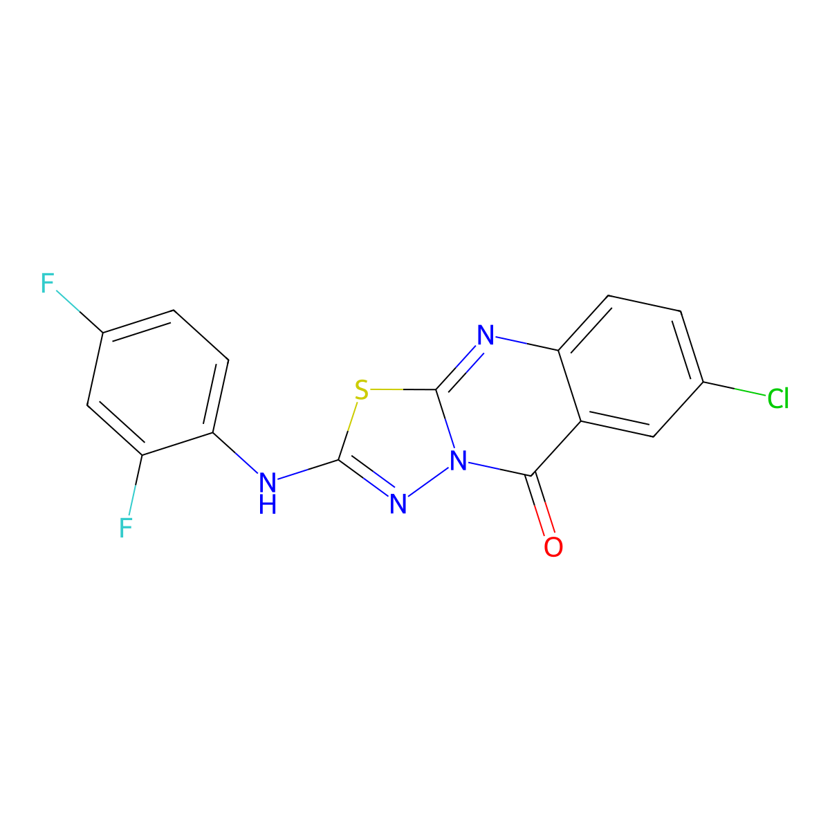 7-chloro-2-[(2,4-difluorophenyl)amino]-5H-[1,3,4]thiadiazolo[2,3-b]quinazolin-5-one molecular structure, CAS 1021261-71-1
