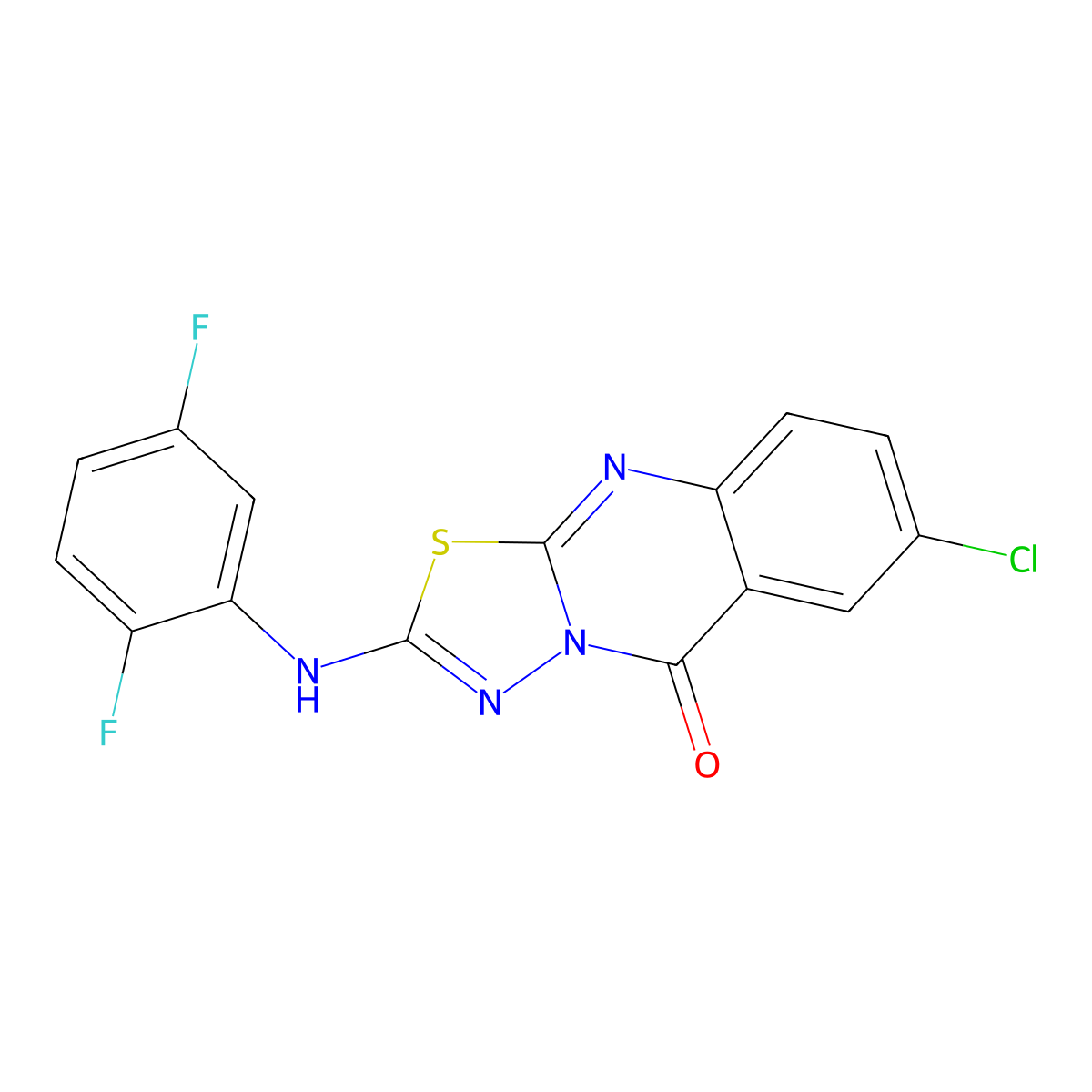 7-chloro-2-[(2,5-difluorophenyl)amino]-5H-[1,3,4]thiadiazolo[2,3-b]quinazolin-5-one molecular structure, CAS 1021261-74-4