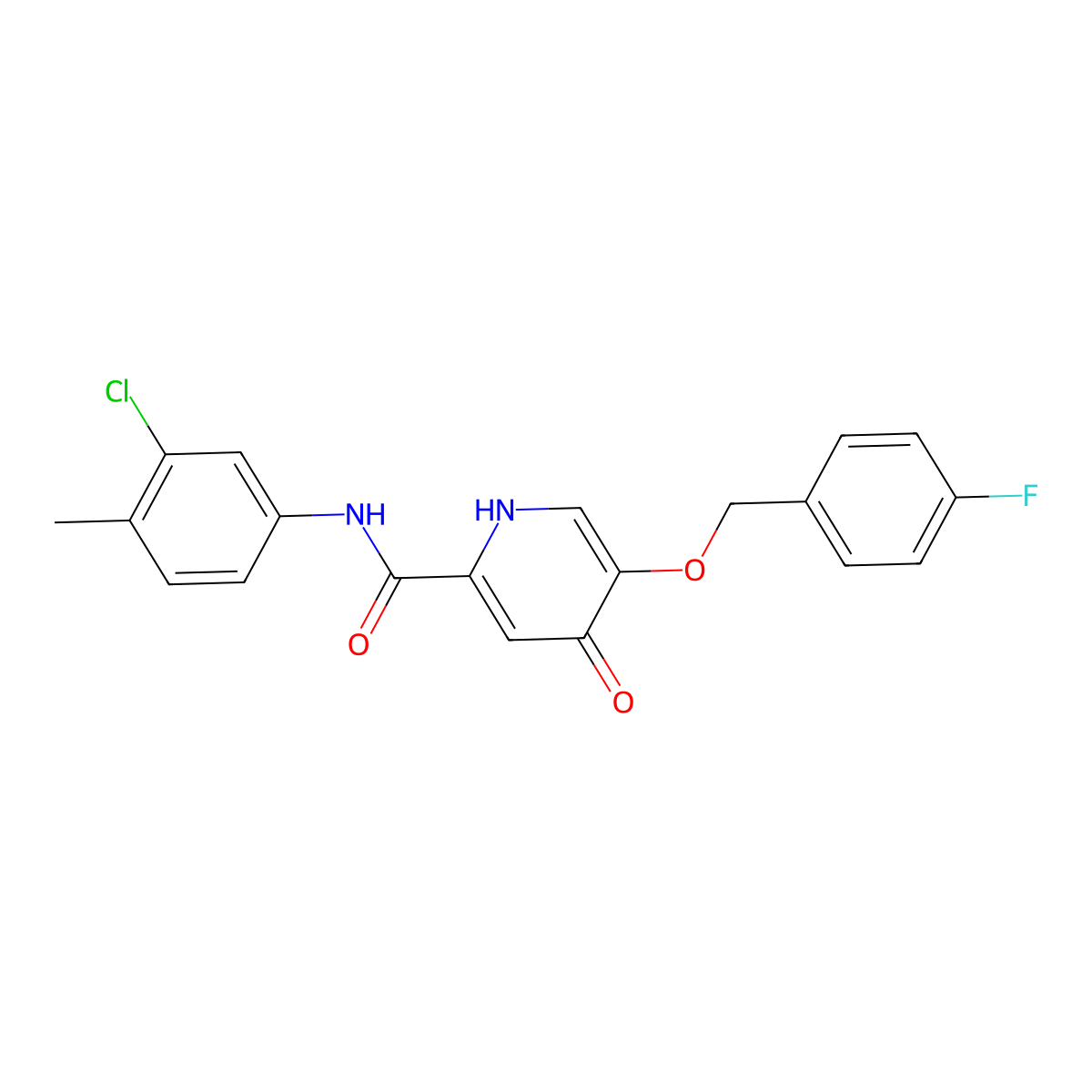N-(3-chloro-4-methylphenyl)-5-((4-fluorobenzyl)oxy)-4-oxo-1,4-dihydropyridine-2-carboxamide molecular structure, CAS 1021261-77-7