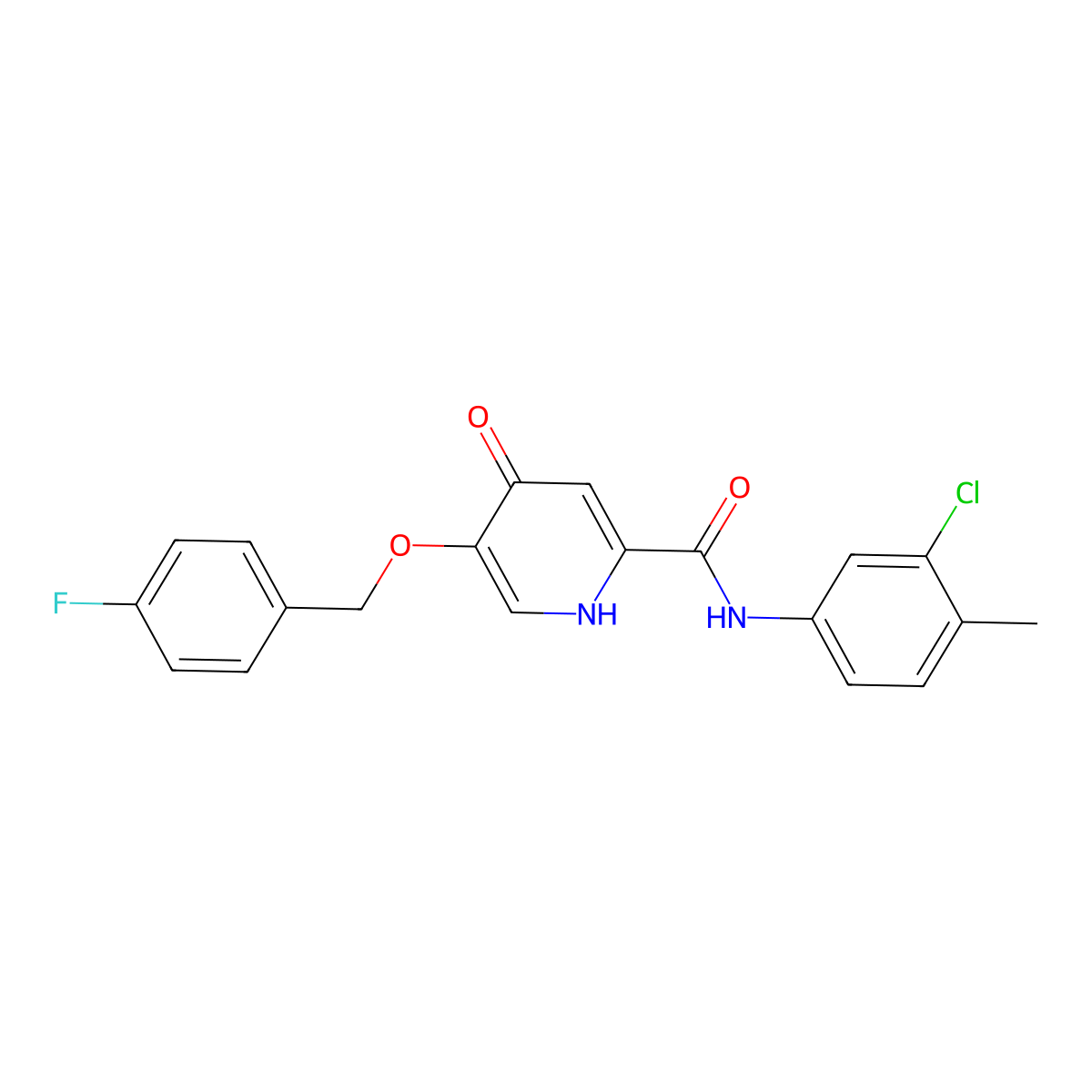 N-(3-chloro-4-methylphenyl)-5-((4-fluorobenzyl)oxy)-4-oxo-1,4-dihydropyridine-2-carboxamide molecular structure, CAS 1021261-77-7
