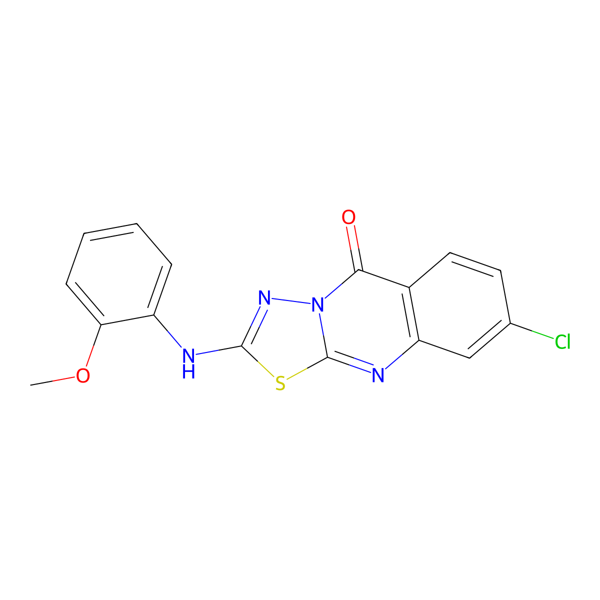 8-chloro-2-[(2-methoxyphenyl)amino]-5H-[1,3,4]thiadiazolo[2,3-b]quinazolin-5-one molecular structure, CAS 1021261-78-8